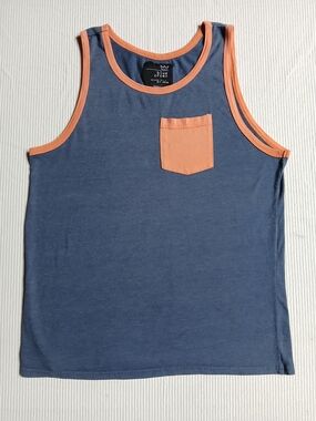 Blue Crown Men's Tank Top S Small Blue Contrast Orange Pocket Sleeveless